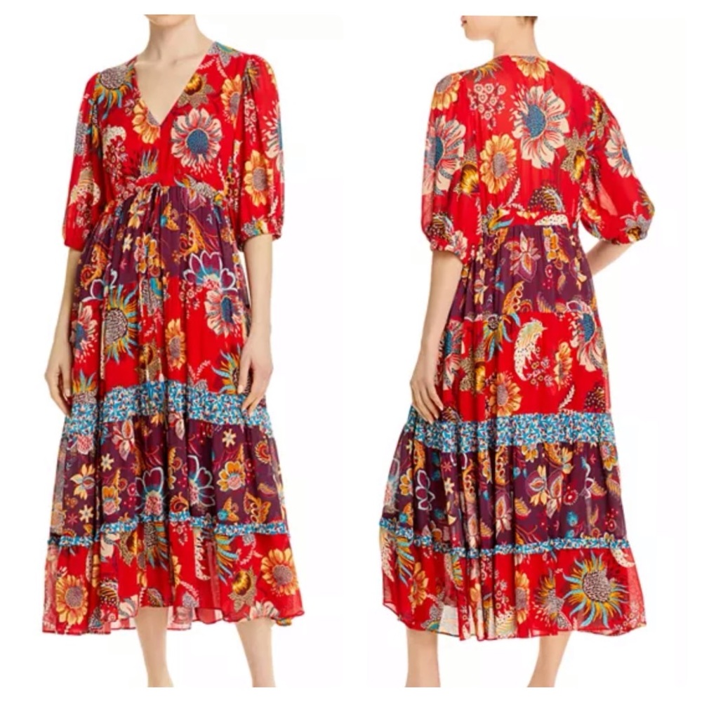 ⬇️ $450 | Johnny Was Pecan Mixed Print Maxi Dress. Large